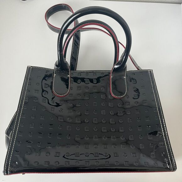 Arcadia Handbag Women Black Red Patent Leather StructuredShoulder Strap Business - Picture 3 of 10